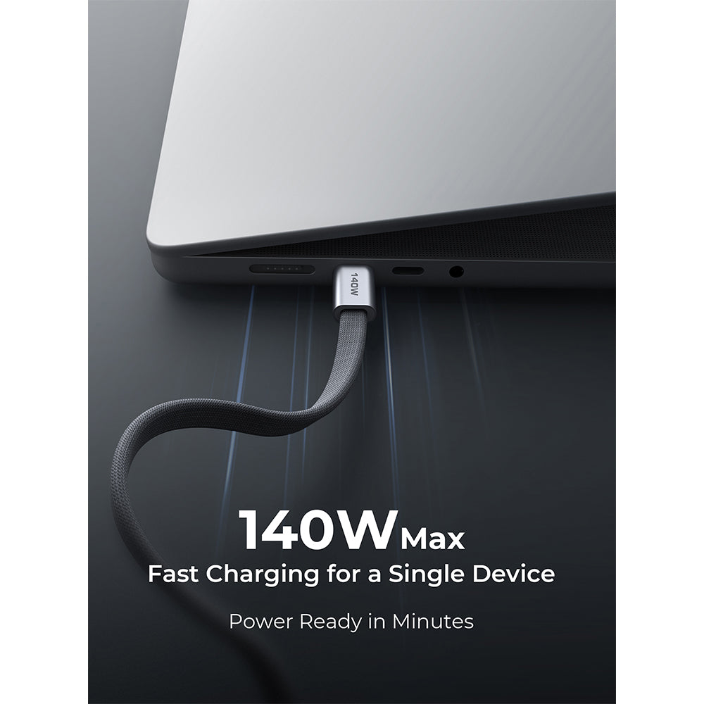 Aukey CB-DCC145 Circlet Blink 140W DTY Braided USB-C to USB-C Magnetic Cable – Grey (1M)