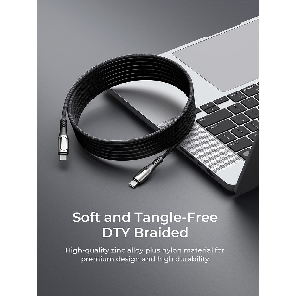 Aukey CB-DCC244 Impulse 240W 2M DTY Braided USB-C to USB-C Cable with LCD Display - Black