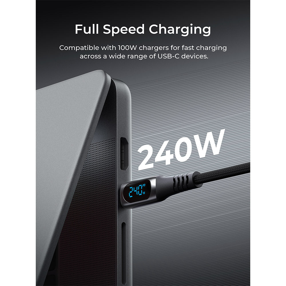 Aukey CB-DCC244 Impulse 240W 2M DTY Braided USB-C to USB-C Cable with LCD Display - Black