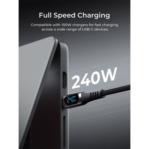 Aukey CB-DCC244 Impulse 240W 2M DTY Braided USB-C to USB-C Cable with LCD Display - Black