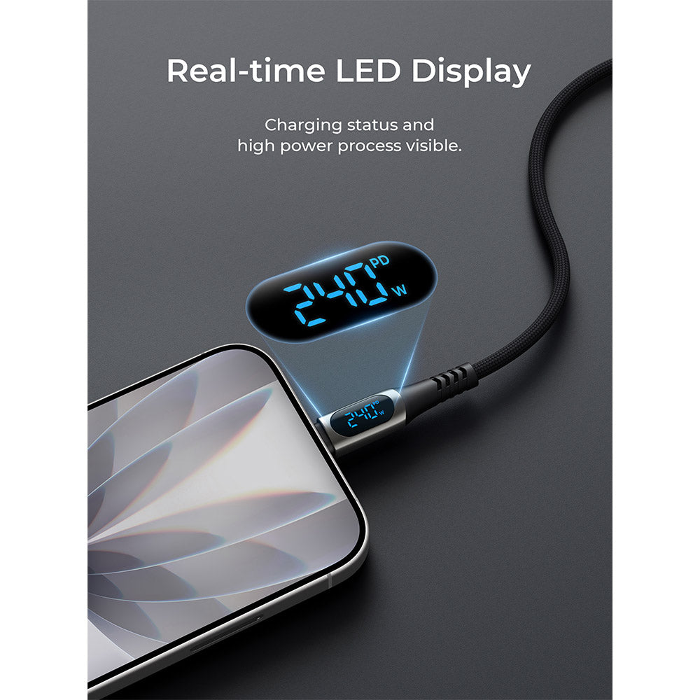 Aukey CB-DCC244 Impulse 240W 2M DTY Braided USB-C to USB-C Cable with LCD Display - Black