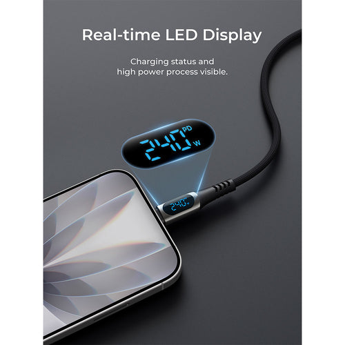 Aukey CB-DCC244 Impulse 240W 2M DTY Braided USB-C to USB-C Cable with LCD Display - Black