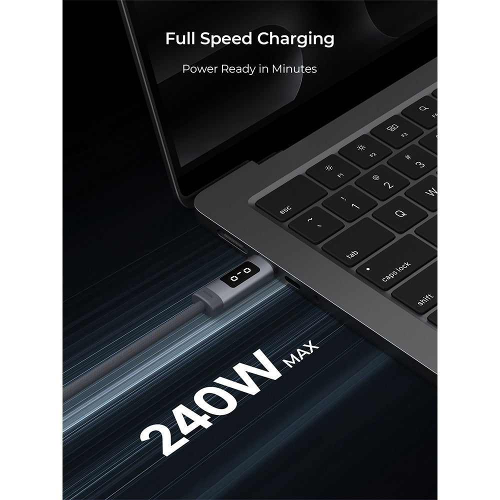 Aukey CB-DCC245 Circlet Bink 240W EMO DTY Braided USB-C to USB-C Cable with LED Display – Grey (1M)