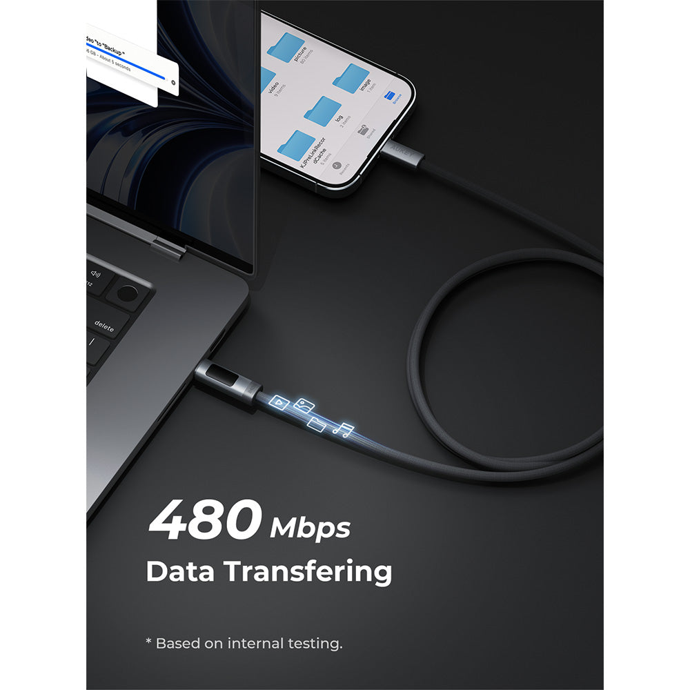 Aukey CB-DCC245 Circlet Bink 240W EMO DTY Braided USB-C to USB-C Cable with LED Display – Grey (1M)