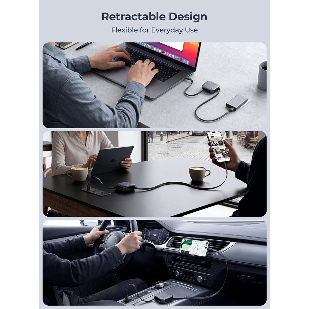 Aukey CB-DCC247 Circlet Reel 240W DTY Braided USB-C to USB-C Retractable Cable - Dark Gray (0.9M)