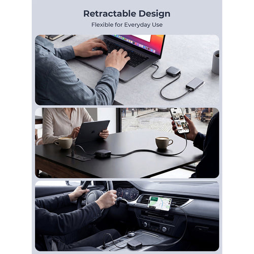Aukey CB-DCC247 Circlet Reel 240W DTY Braided USB-C to USB-C Retractable Cable - Dark Gray (0.9M)