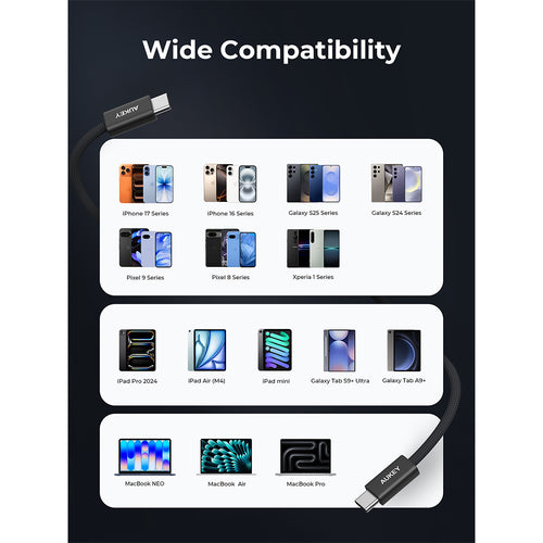 Aukey CB-DCC249 Circlet Blink 240W Lite DTY Braided USB-C to USB-C Cable – Black (1M)