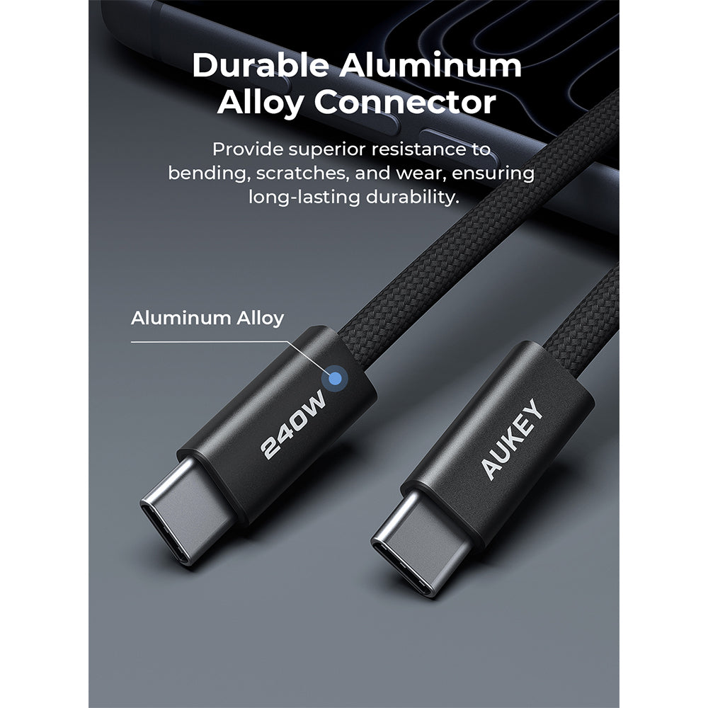 Aukey CB-DCC249 Circlet Blink 240W Lite DTY Braided USB-C to USB-C Cable – Black (1M)