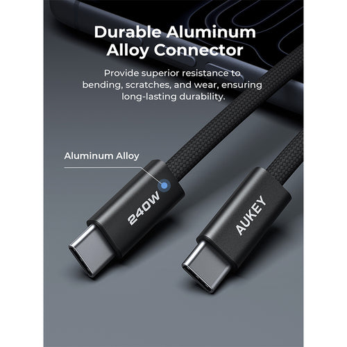 Aukey CB-DCC249 Circlet Blink 240W Lite DTY Braided USB-C to USB-C Cable – Black (1M)