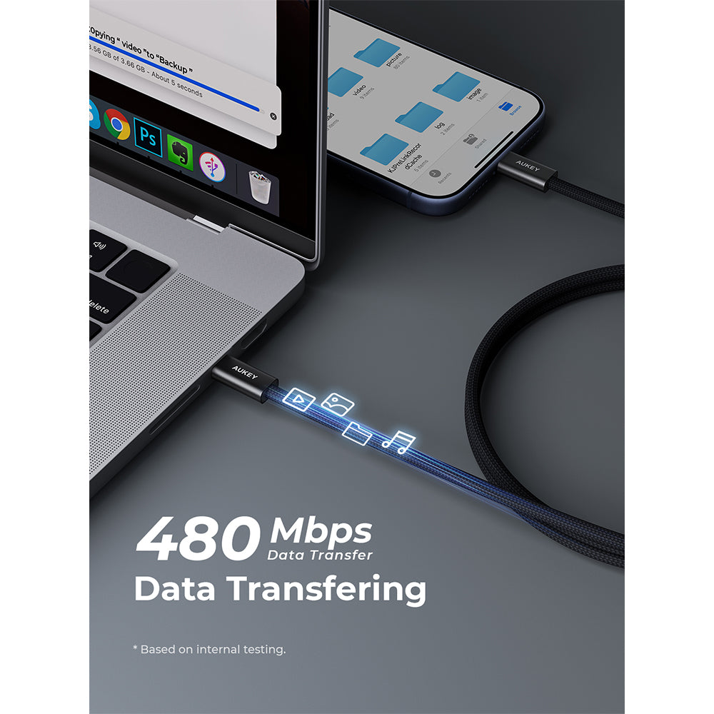 Aukey CB-DCC249 Circlet Blink 240W Lite DTY Braided USB-C to USB-C Cable – Black (1M)