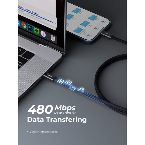 Aukey CB-DCC249 Circlet Blink 240W Lite DTY Braided USB-C to USB-C Cable – Black (1M)