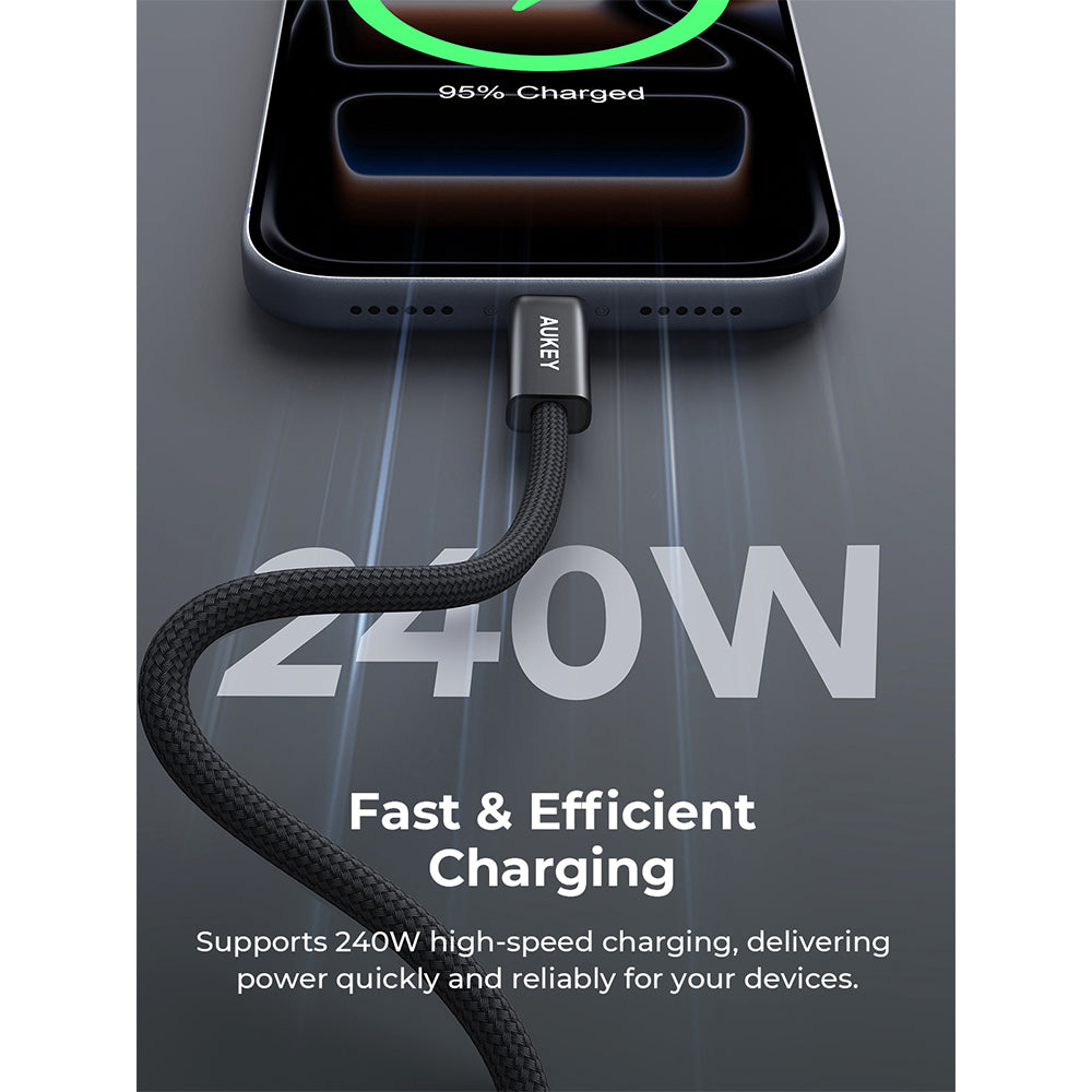 Aukey CB-DCC249 Circlet Blink 240W Lite DTY Braided USB-C to USB-C Cable – Black (1M)
