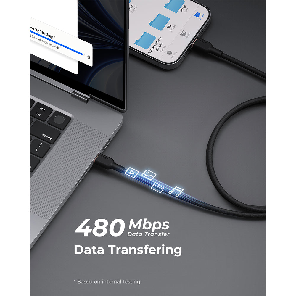 Aukey CB-DCC67 Circlet CC 60W DTY Braided USB-C to USB-C Cable – Black (1M)
