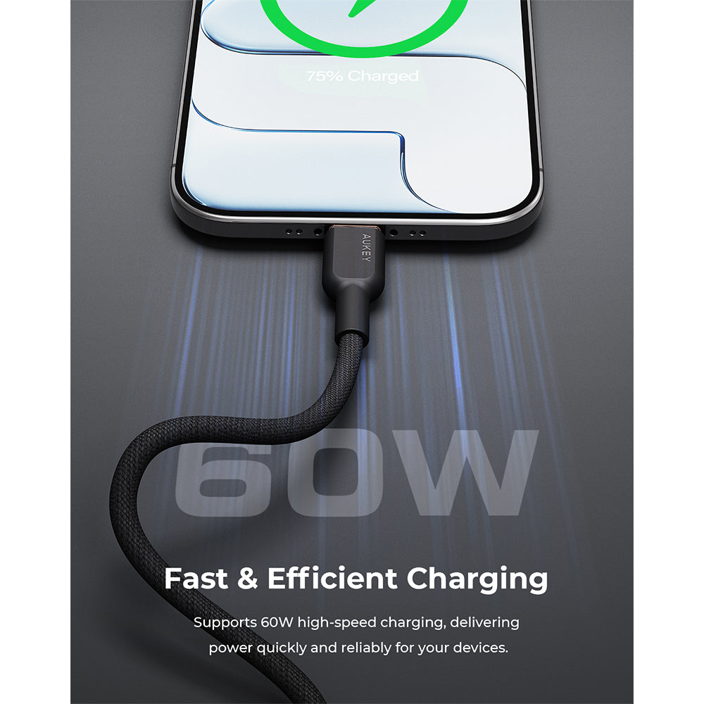 Aukey CB-DCC67 Circlet CC 60W DTY Braided USB-C to USB-C Cable – Black (1M)
