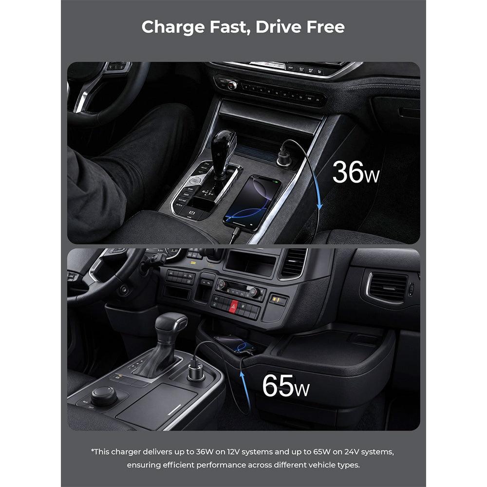 Aukey CC-A3P Enduro Nano AC 65W 2-Port Car Charger - Black