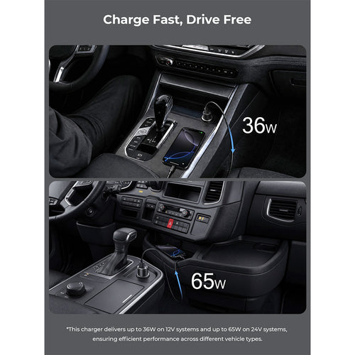Aukey CC-A3P Enduro Nano AC 65W 2-Port Car Charger - Black