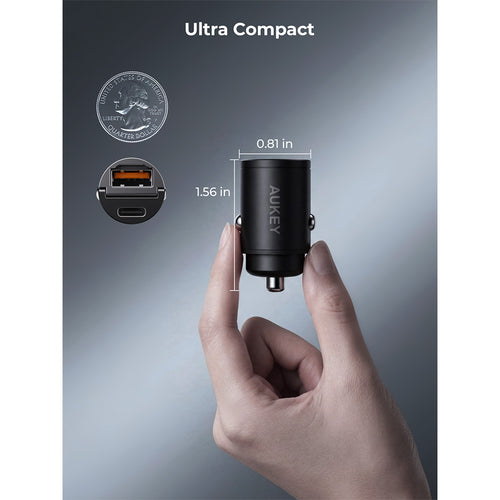 Aukey CC-A3P Enduro Nano AC 65W 2-Port Car Charger - Black