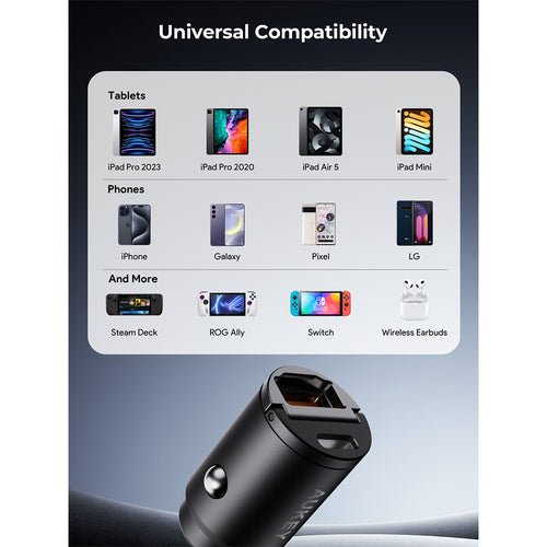 Aukey CC-A3P Enduro Nano AC 65W 2-Port Car Charger - Black