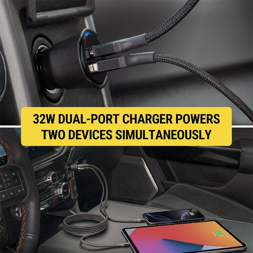 Scosche CPD32LT-SP FoundIT™ Charge Tracker with 32W Dual-Port 12V Charger – Black