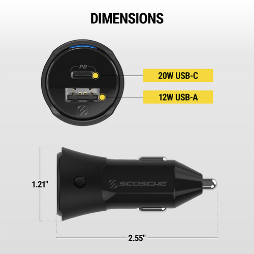 Scosche CPD32LT-SP FoundIT™ Charge Tracker with 32W Dual-Port 12V Charger – Black