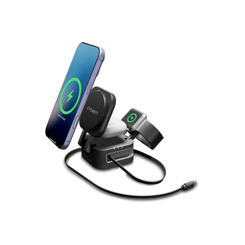 Cygnett CY5852WCCRC 3-in-1 Foldable Wireless Charger with Retractable Cable