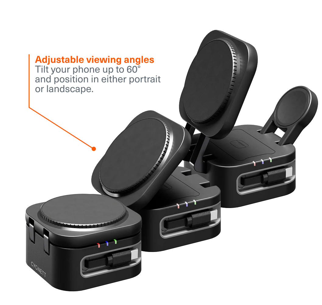 Cygnett CY5852WCCRC 3-in-1 Foldable Wireless Charger with Retractable Cable