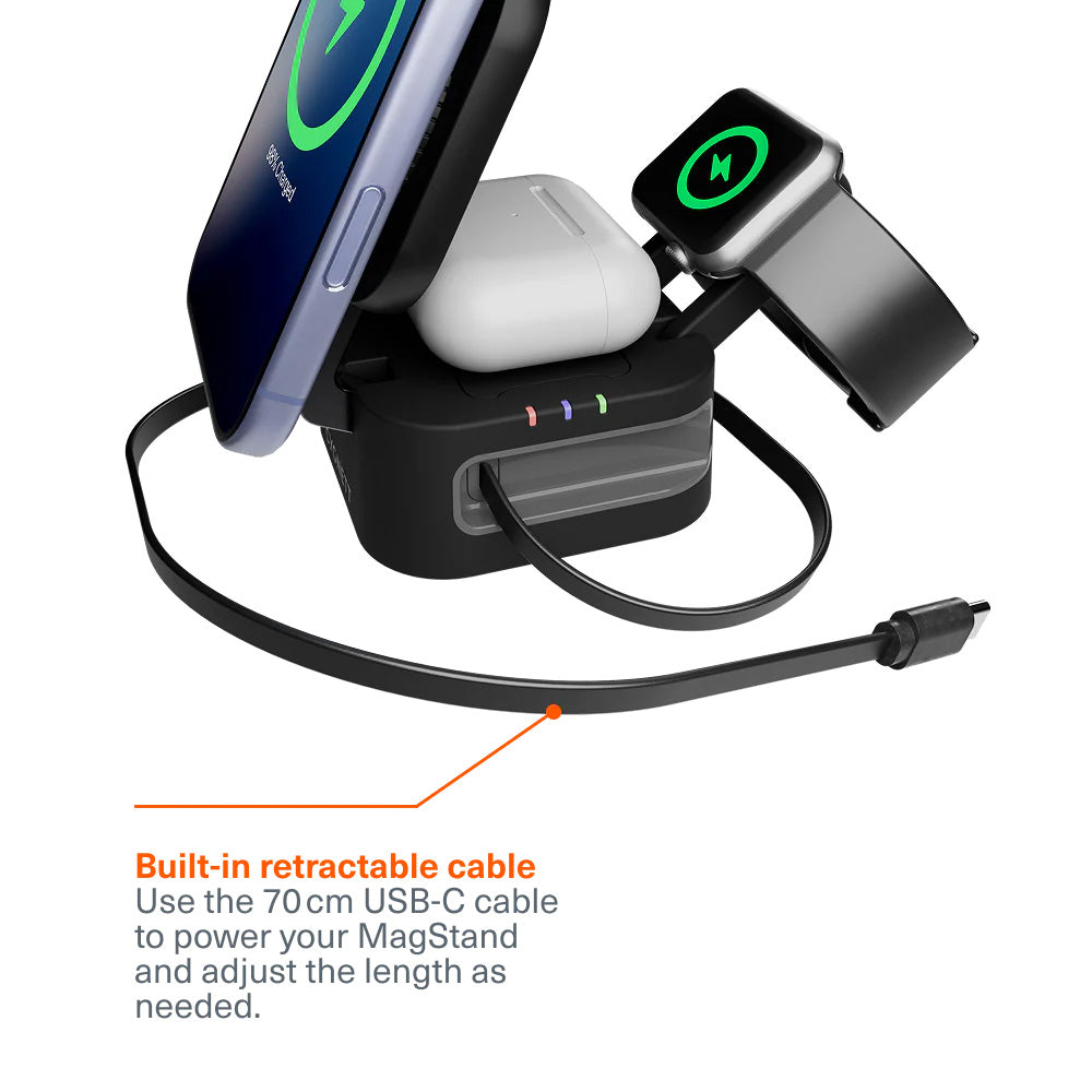 Cygnett CY5852WCCRC 3-in-1 Foldable Wireless Charger with Retractable Cable