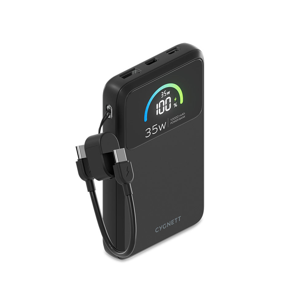 Cygnett ChargePro 2 35W Power Bank with USB-C Lanyard Cable 10K - Black