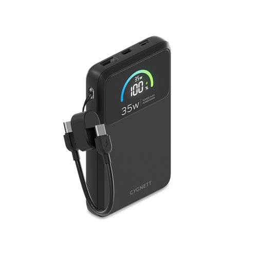 Cygnett ChargePro 2 35W Power Bank with USB-C Lanyard Cable 10K - Black