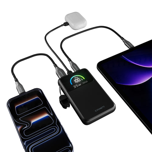 Cygnett ChargePro 2 35W Power Bank with USB-C Lanyard Cable 10K - Black