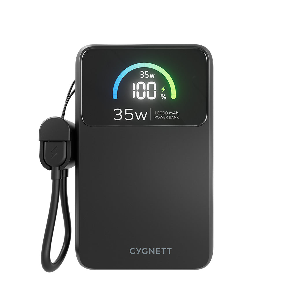 Cygnett ChargePro 2 35W Power Bank with USB-C Lanyard Cable 10K - Black