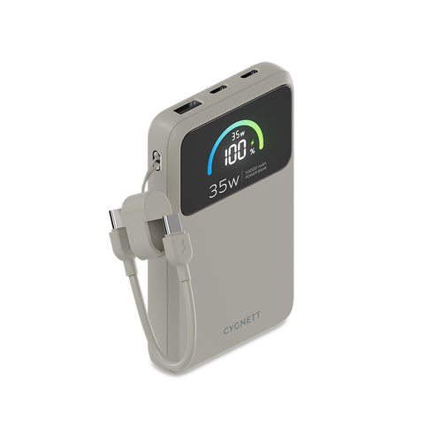 Cygnett ChargePro 2 35W Power Bank with USB-C Lanyard Cable 10K - White