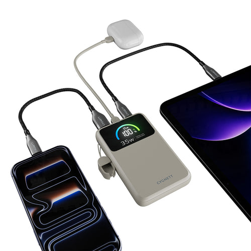 Cygnett ChargePro 2 35W Power Bank with USB-C Lanyard Cable 10K - White