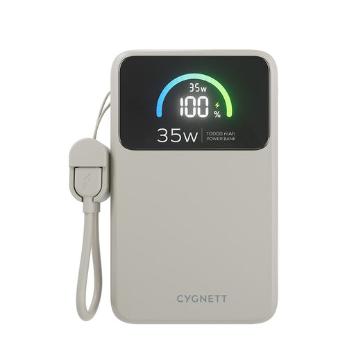 Cygnett ChargePro 2 35W Power Bank with USB-C Lanyard Cable 10K - White