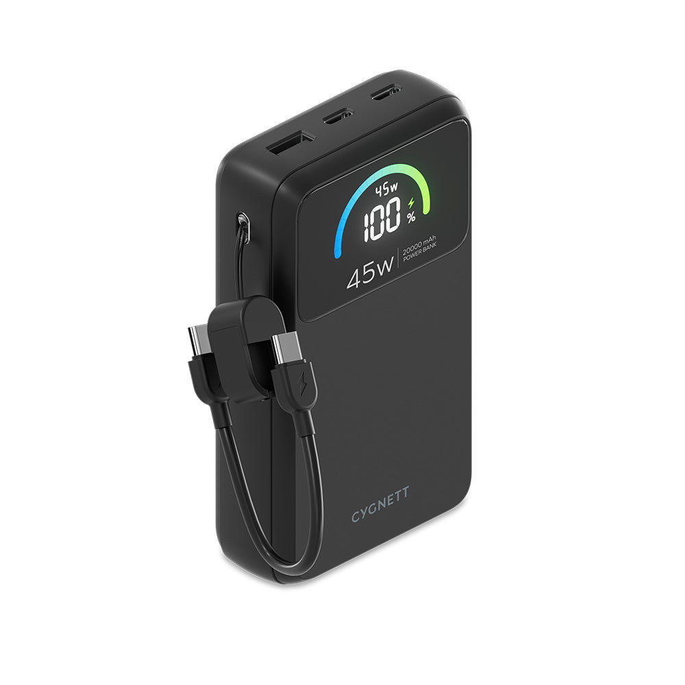 Cygnett ChargePro 2 45W FAST Power Bank with USB-C Lanyard Cable 20K - Black