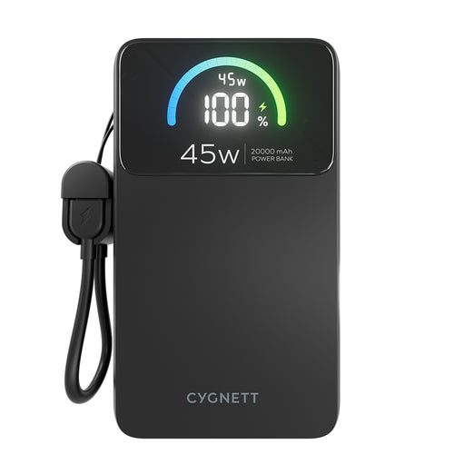 Cygnett ChargePro 2 45W FAST Power Bank with USB-C Lanyard Cable 20K - Black