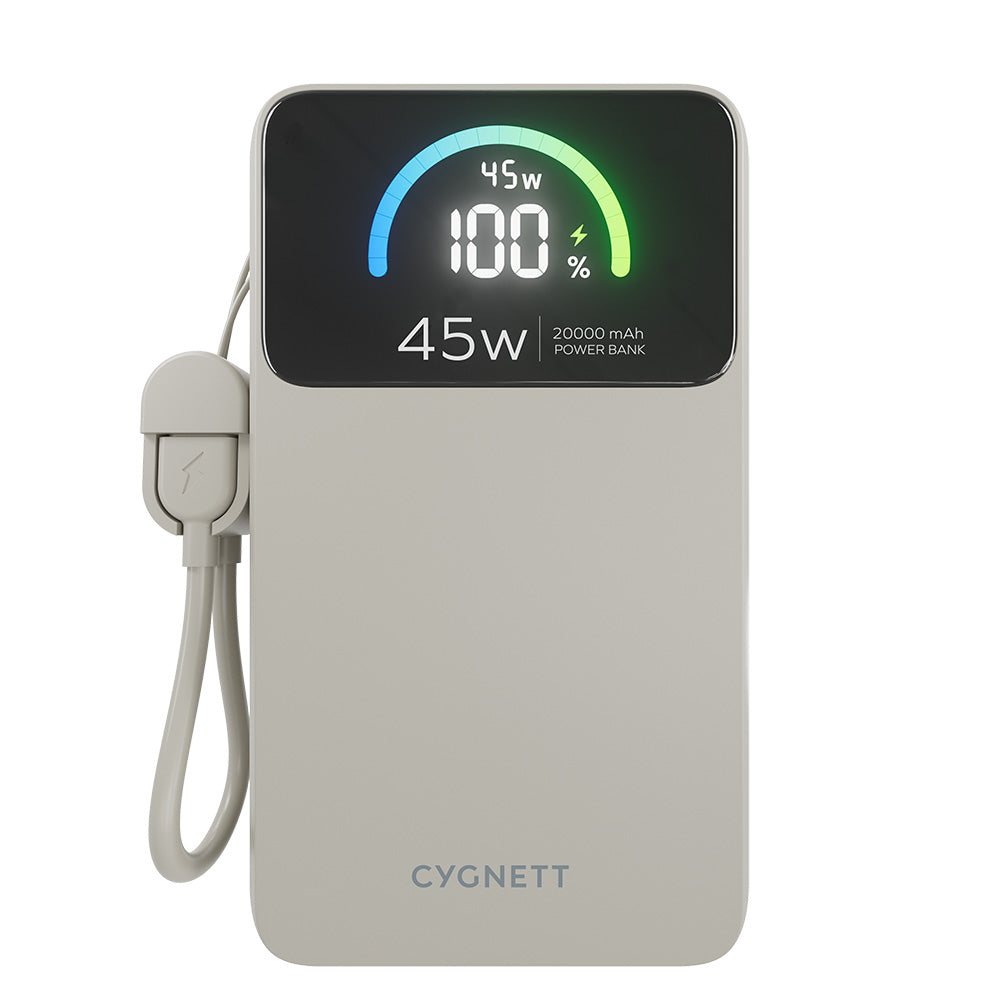 Cygnett ChargePro 2 45W FAST Power Bank with USB-C Lanyard Cable 20K - White