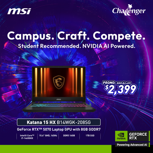 MSI Katana 15 HX B14WGK-208SG - i7-14650HX 16GB 1TB GeForce RTX 5070