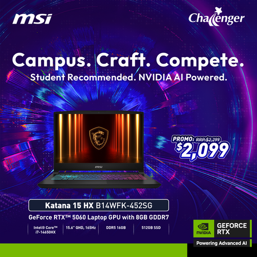 MSI Katana 15 HX B14WFK-452SG - i7-14650HX 16GB 512GB GeForce RTX 5060