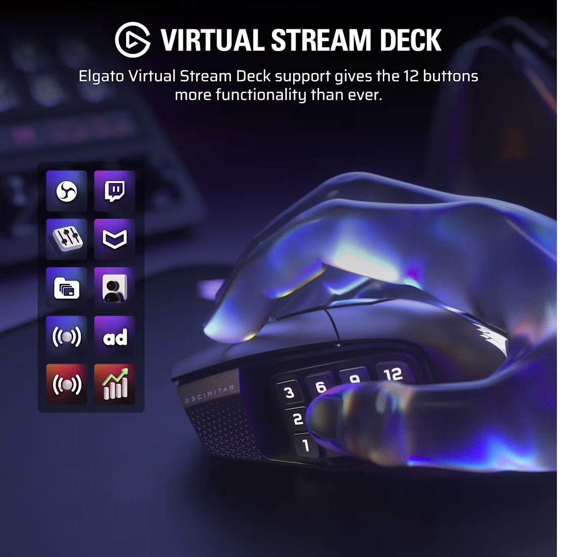 Corsair Scimitar Elite Wireless SE MMO Gaming Mouse (Gun Metal)