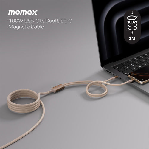 Momax DC56L2 Mag.Link 100W USB-C to Dual USB-C Magnetic Cable (2M) - Sandstone