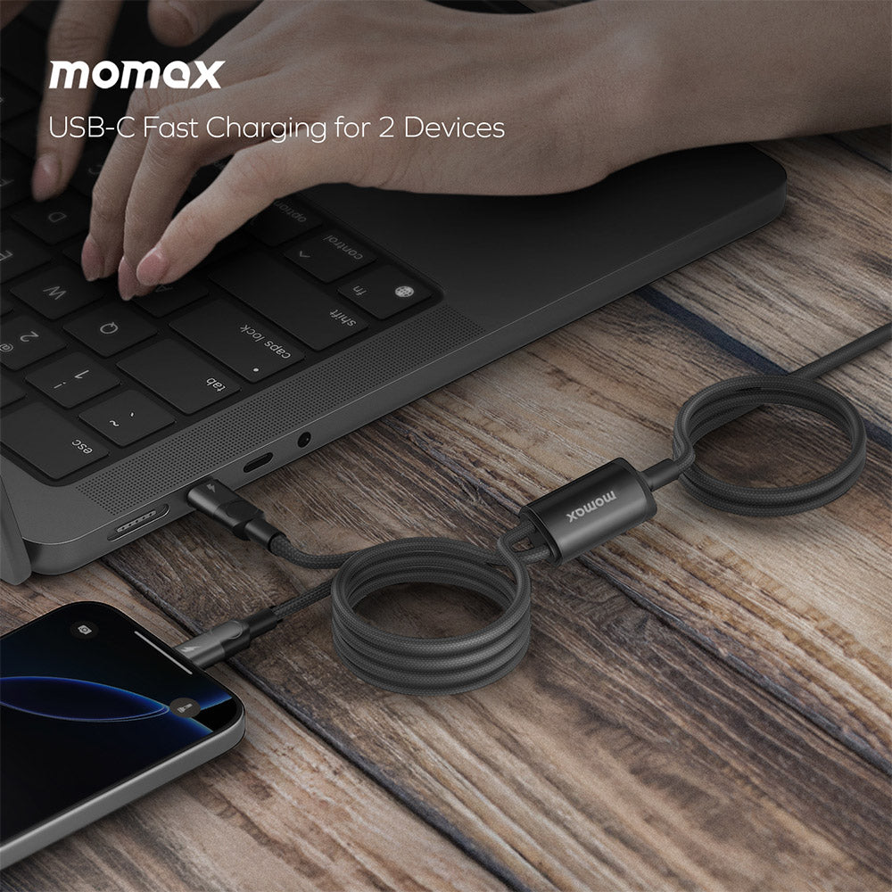 Momax DC56L2 Mag.Link 100W USB-C to Dual USB-C Magnetic Cable (2M) - Sandstone