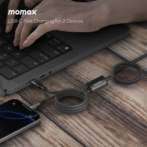 Momax DC56L2 Mag.Link 100W USB-C to Dual USB-C Magnetic Cable (2M) - Sandstone