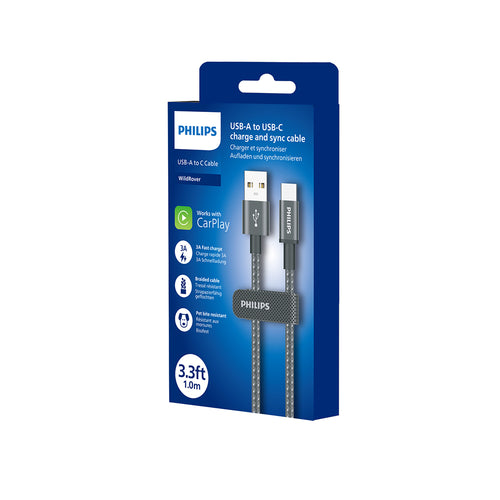 Philips DLC5030A/00 A-C Cable 1m 3A Black Braided 480Mbps