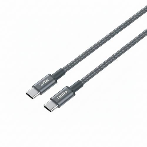 Philips DLC7030C/00 C-C Cable 1m 5A 240W Black Braided 480Mbps