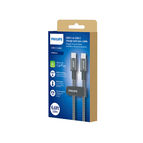 Philips DLC7060C/00 C-C Cable 2m 5A 240W Black Braided 480Mbps