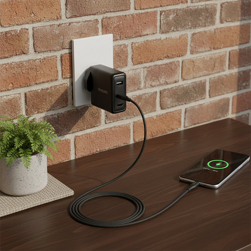 Philips DLP6332CB/05 100W GaN Wall Charger 2C1A (Black)