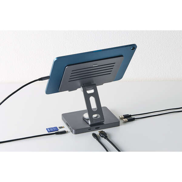 Elecom DST-T060BPGY 6-in-1 PD100W Docking Station with Tablet Stand