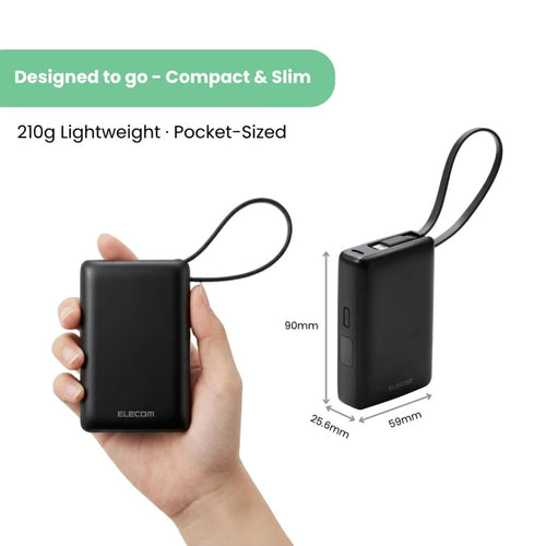 Elecom DE-A06-10000WH CCC 10KmAh 30W with Integrated Cable Powerbank White