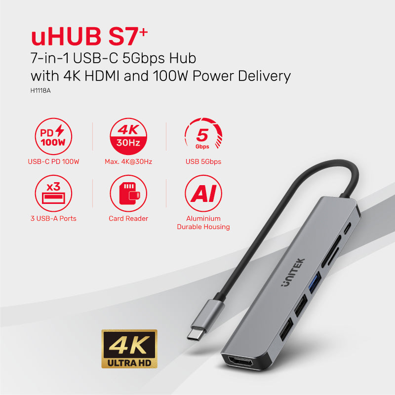 Unitek H1118A uHUB S7+ 7-in-1 USB-C Hub